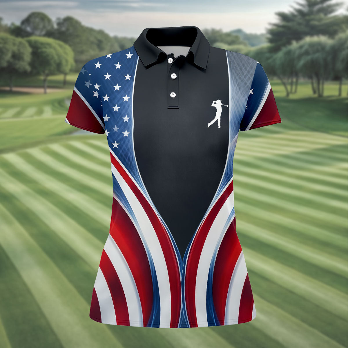 American Flag Polo Shirt Red White Blue Wavy Stripes Patriotic Apparel Gift For Patriots