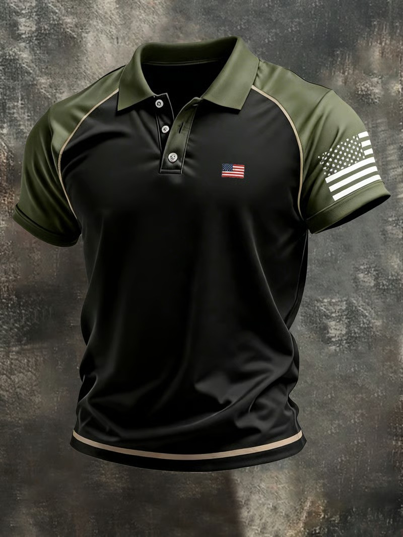 American Flag Polo Shirt USA Patriotic Military Olive Fan Gear Best Gift For Veterans