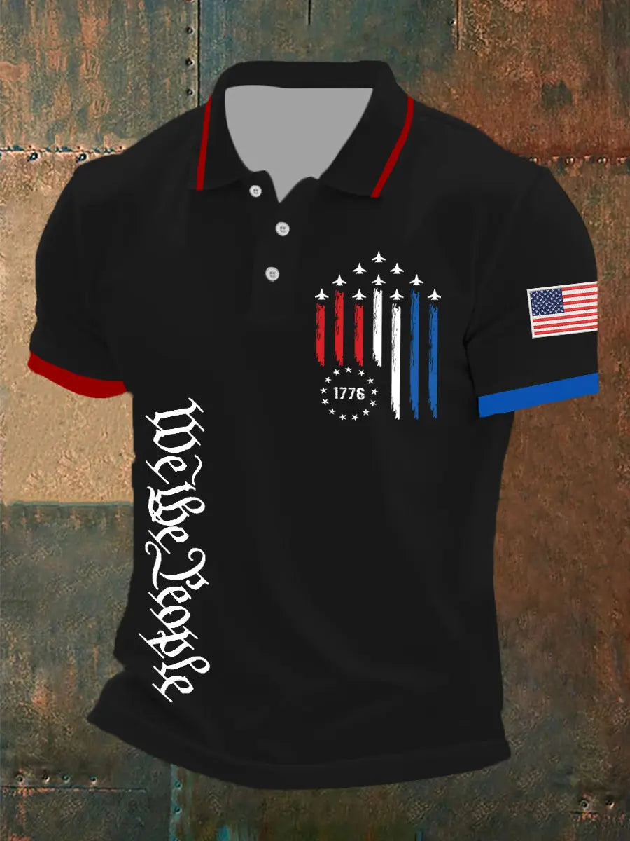 American Flag Polo Shirt with Jet Planes Patriotic Gift for Independence Day Supporters
