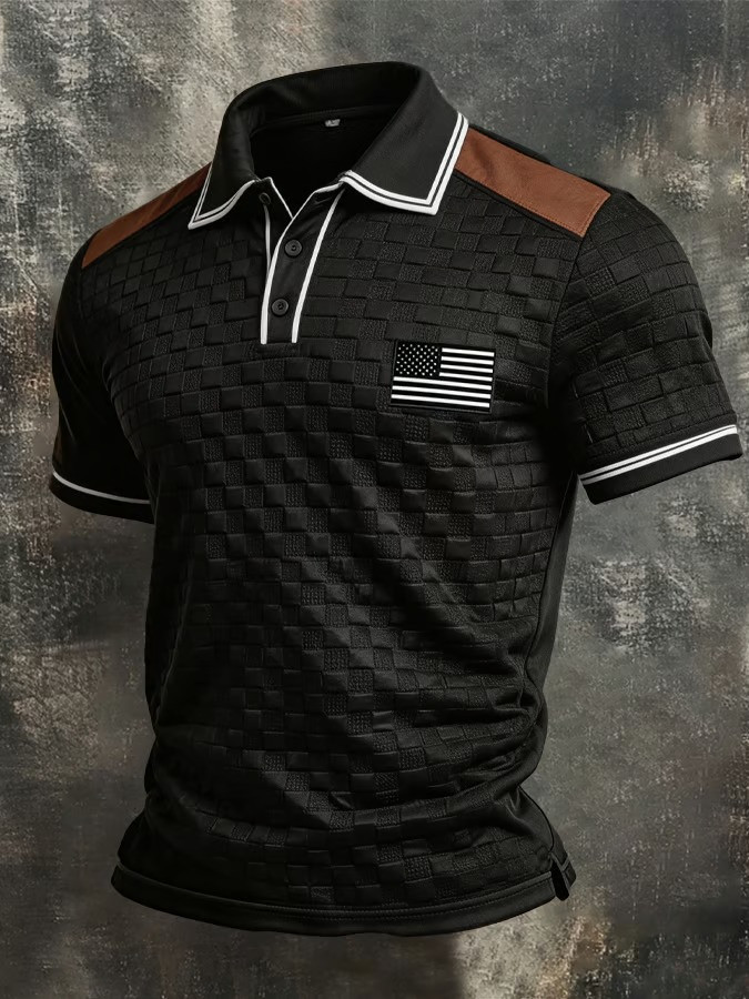 American Flag Polo Shirt Woven USA Patriotic Classic Fan Gear Veterans Day Best Gift Men