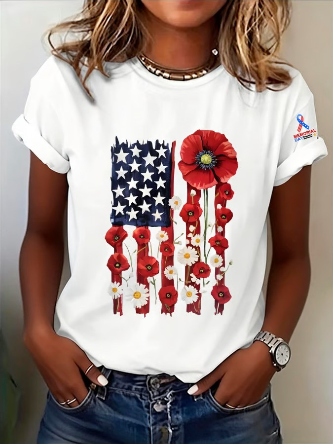 American Flag Poppy T-Shirt Memorial Day Patriotic Apparel Gift Ideas For Veteran