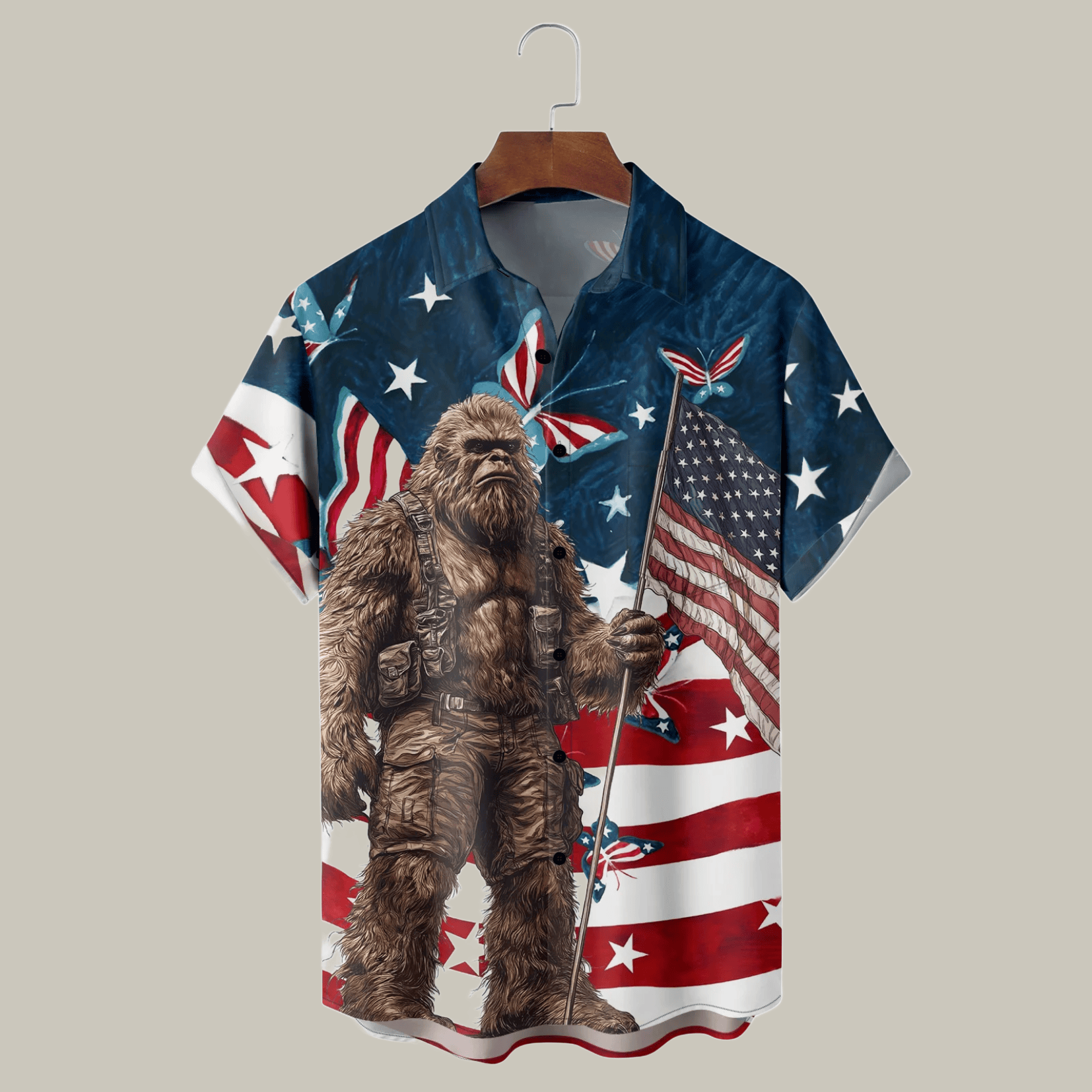American Flag Pride Bigfoot Hawaiian Shirt Patriotic Merch Gifts For Independence Day