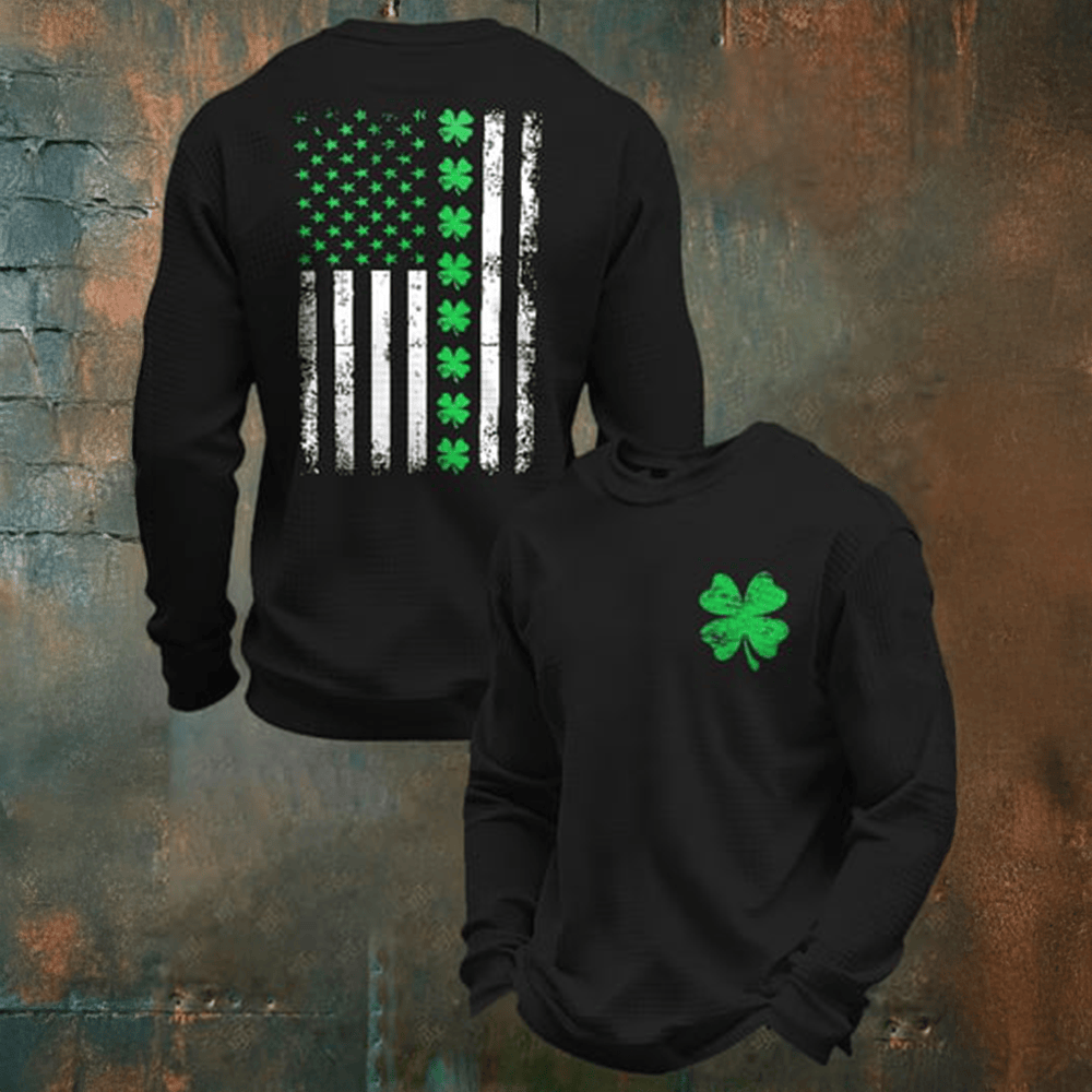 American Flag Shamrock Design Long Sleeve Shirt St Patrick's Day Outfit Gift For Men