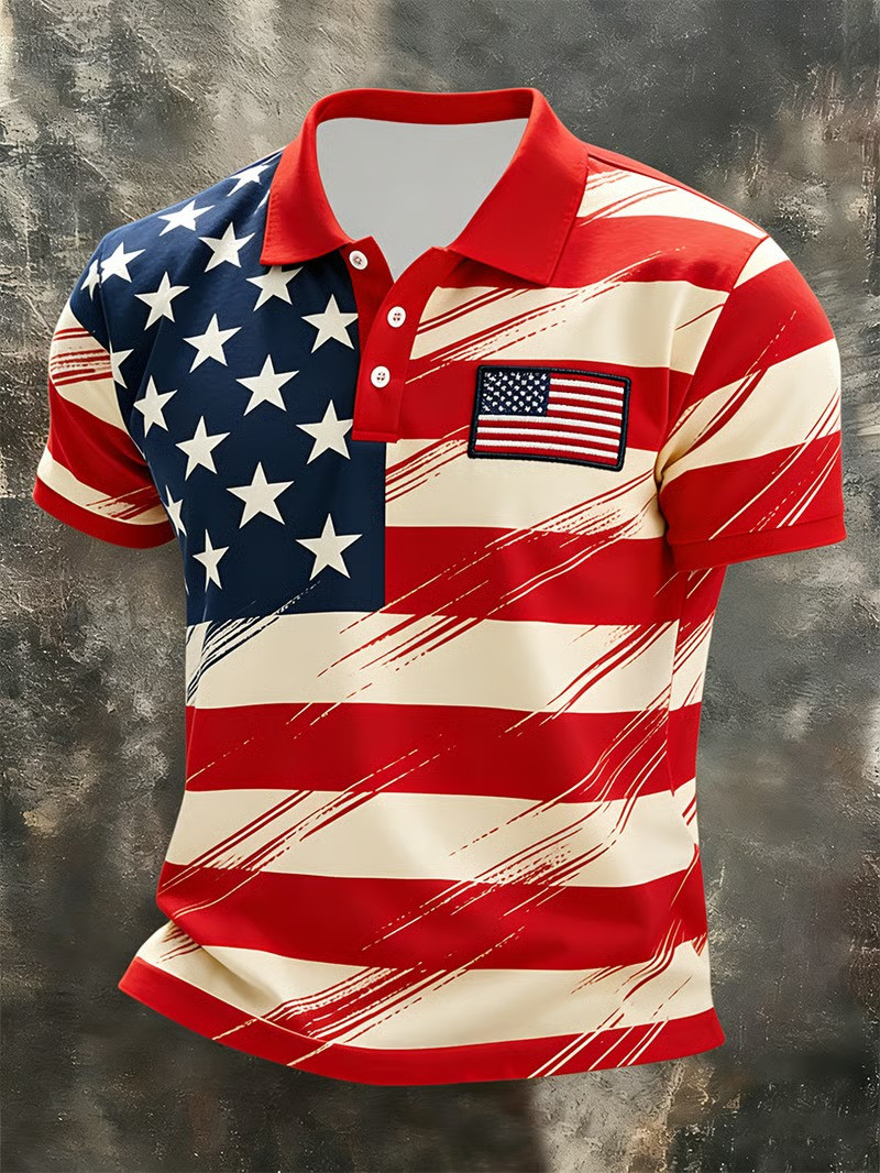 American Flag Stars And Stripes Polo Shirt Patriotic USA Independence Day Gift For Americans