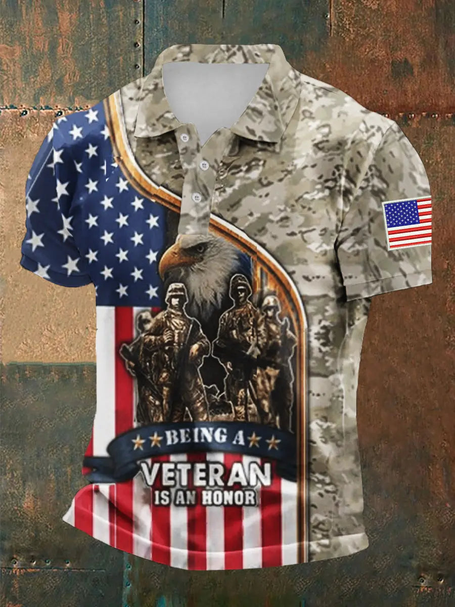 American Flag Veteran Honor Polo Shirt Patriotic Gift for Independence Day Supporters