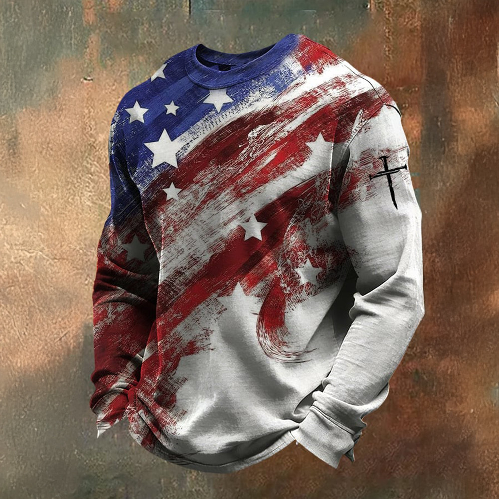 American Flag Vintage Long Sleeve Shirt Independence Day 2026 Apparel Gift For Men