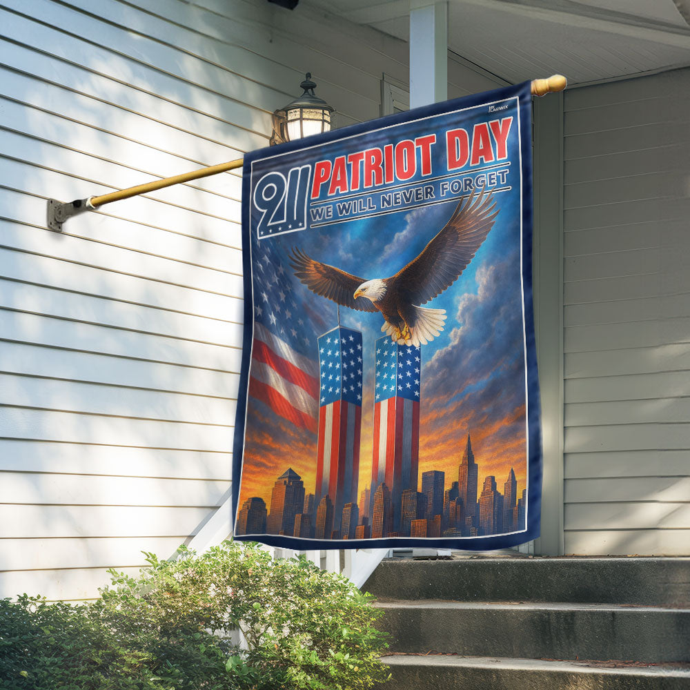 American Flag - We Will Never Forget 9 11 Flag With Twin Towers And Eagle