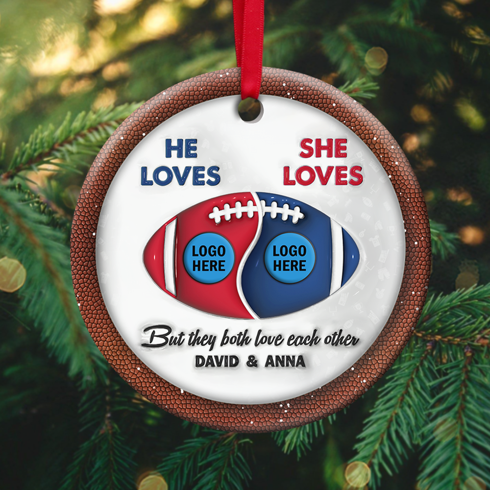 American Football Couple Ornaments With Custom Team Logo - House Divided - Family Christmas Ornament Gift