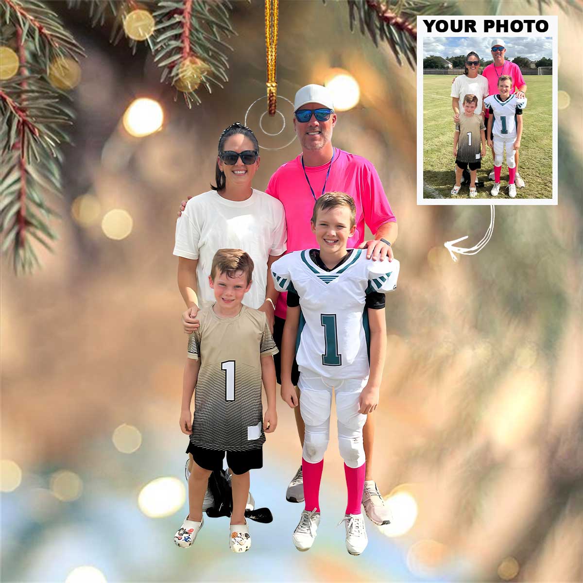 American Football Family Personalized Custom Photo Mica Ornament Christmas Gift For Sp