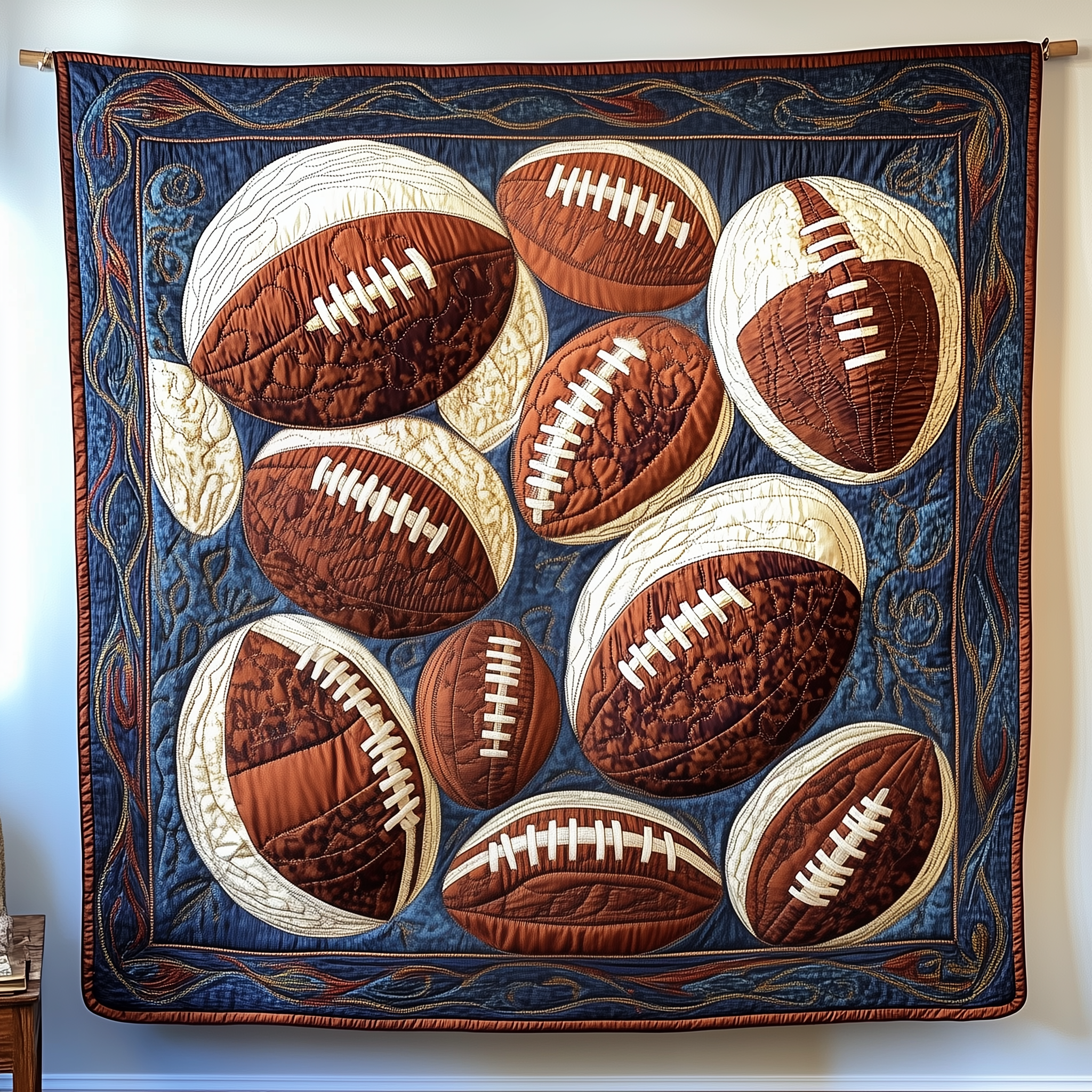American Football Sport Game Quilted Blanket Rugby Ball Gifts For Football Players