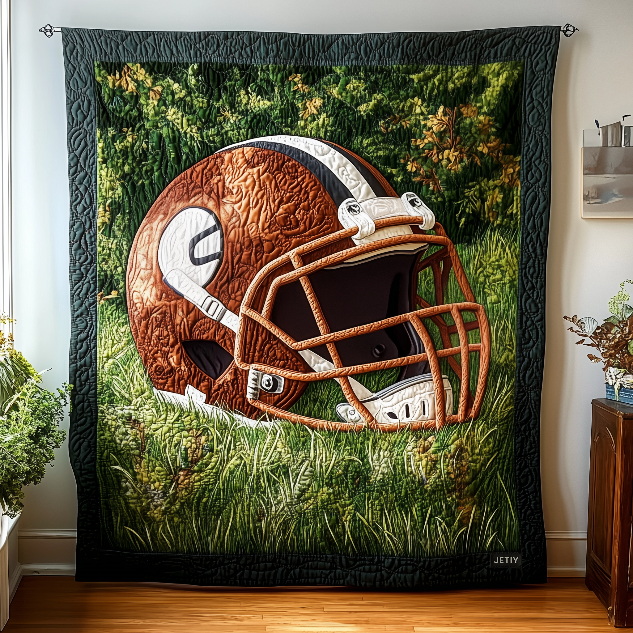 American Football Sport Graphic Quilted Blanket Rugby Player Cap Gifts For Football Players