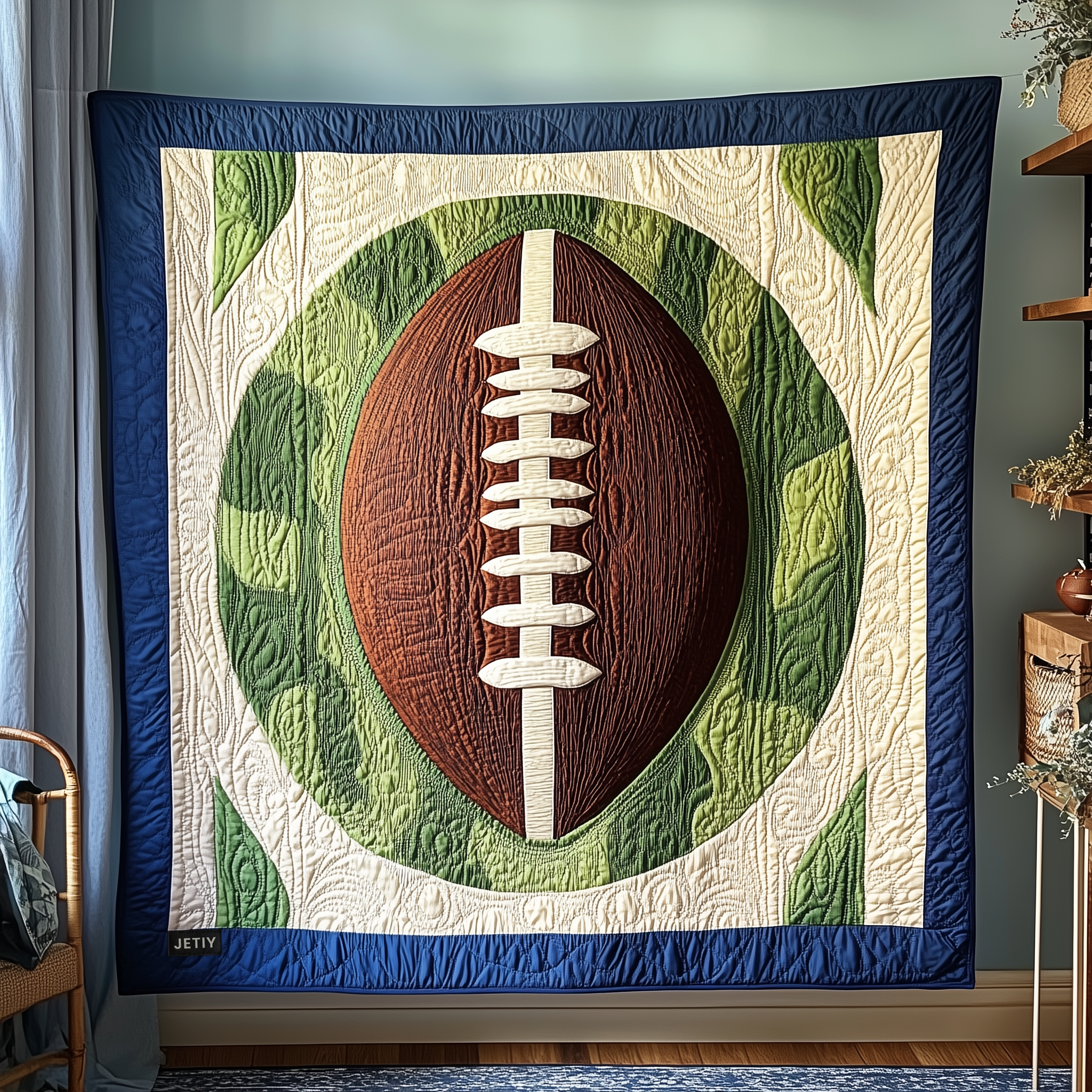 American Football Sport Pattern Quilted Blanket Rugby Ball Gifts For Football Lovers