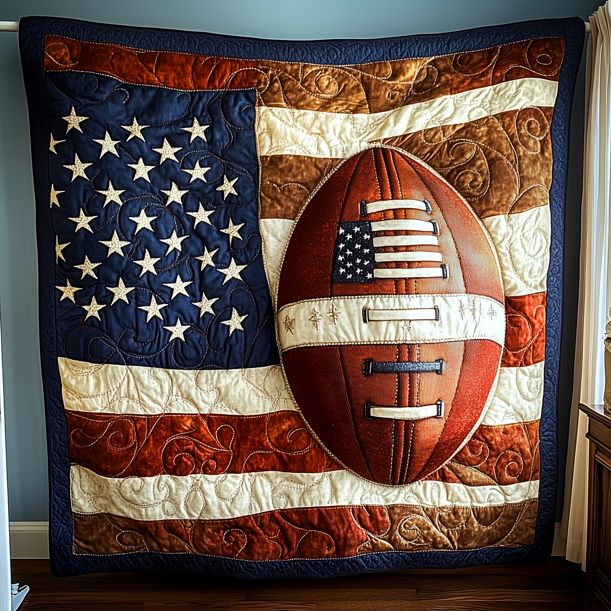 American Football Sport Team Quilted Blanket American Flag For Football Players