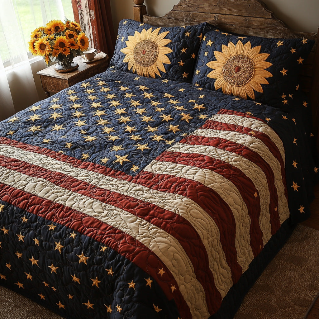 American Garden Quilted Bedding Set Patriotic Room Decor Xmas Gifts For Family