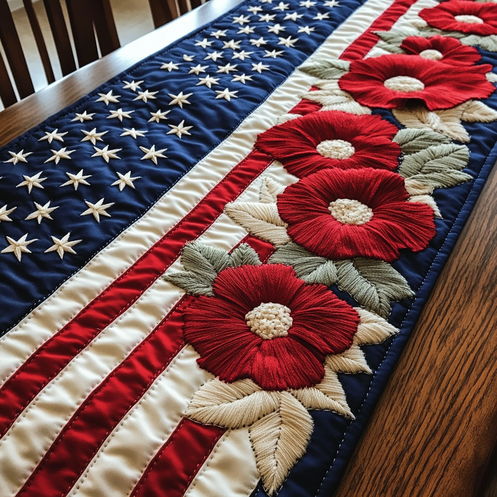 American Glory Quilted Table Runner Elegant Holiday Table Runners Unique Patriotic Gifts