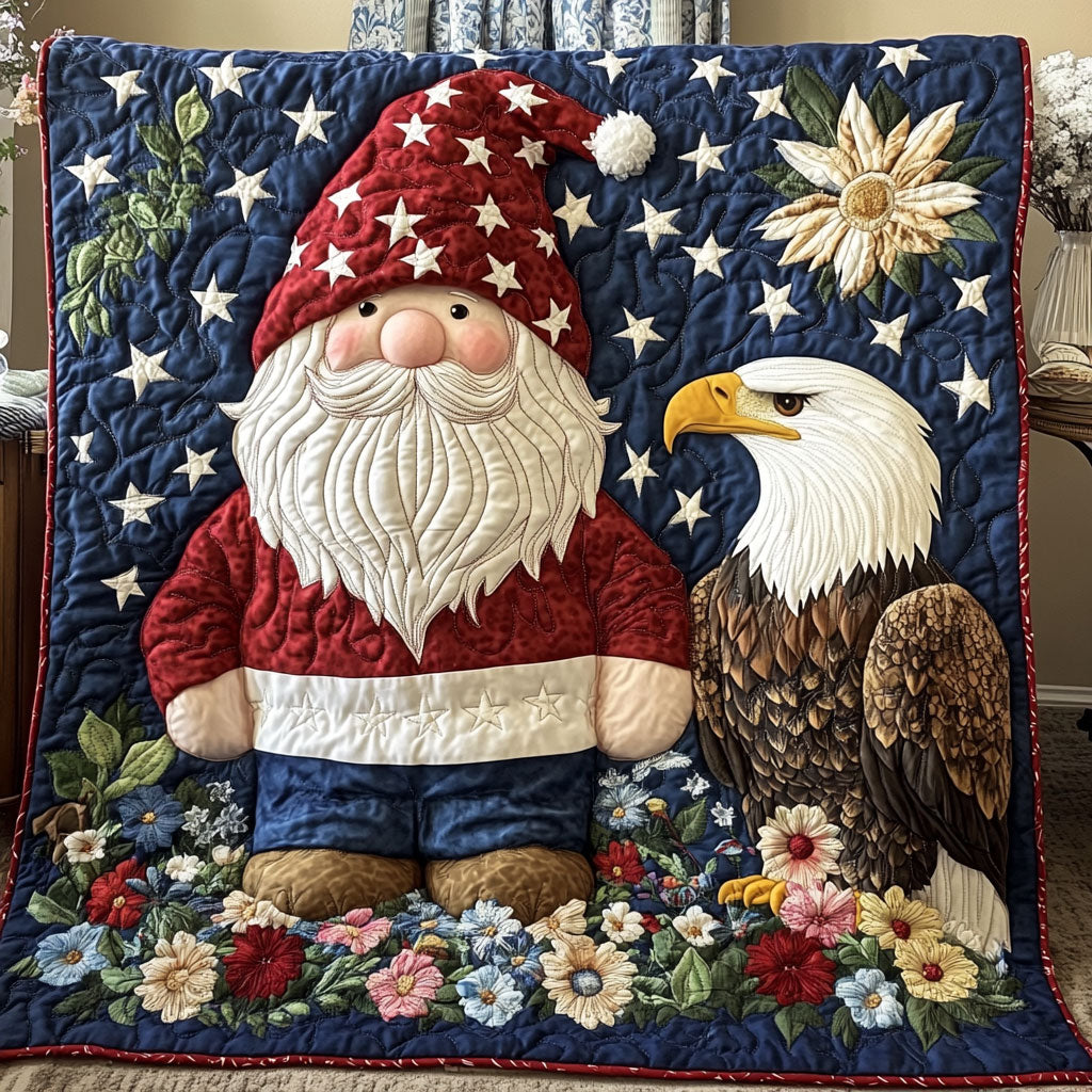 American Gnome Eagle Quilt Blanket USA Flag Gnome And Eagle Patriotic Themed Gifts For Christmas