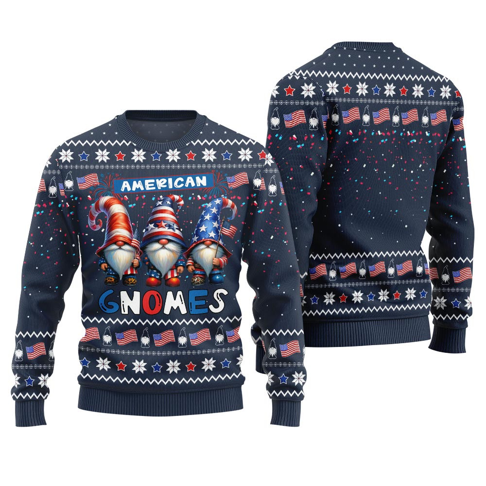 American Gnomes Ugly Christmas Sweater Soft Cotton Sweatshirt for Winter Comfort