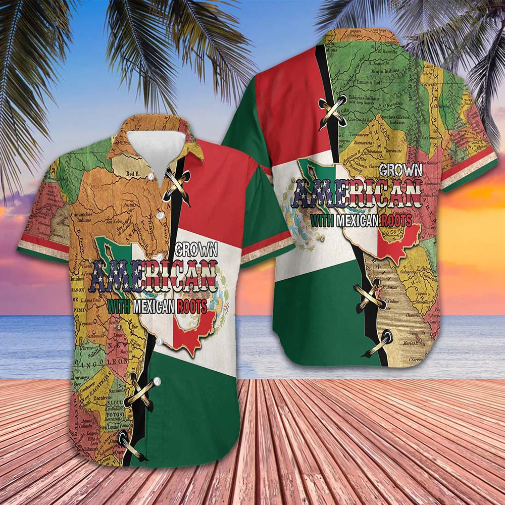 American Grown With Mexican Roots Hawaiian Shirt For Men's Patriotic Button Up Shirt Gift American Grown With Mexican Roots Hawaiian Shirt For Men's Patriotic Button Up Shirt Gift