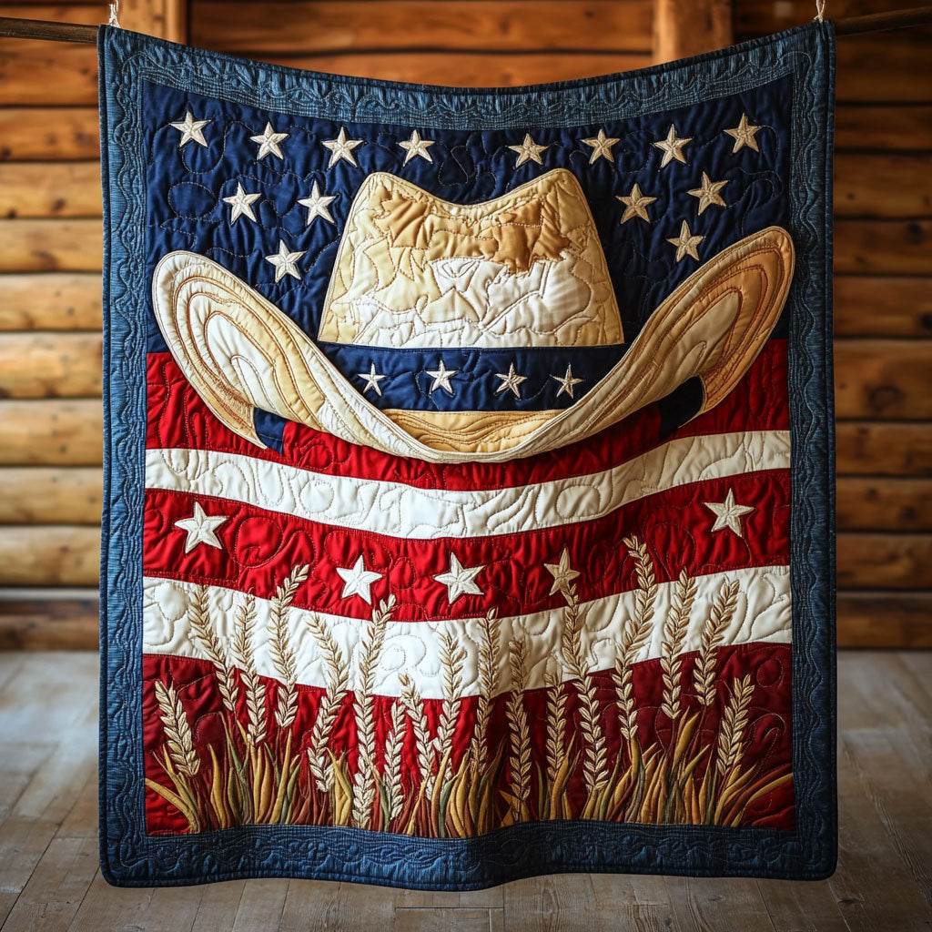 American Hat Quilt Blanket USA Flag Western Country Patriotic Gifts For Him