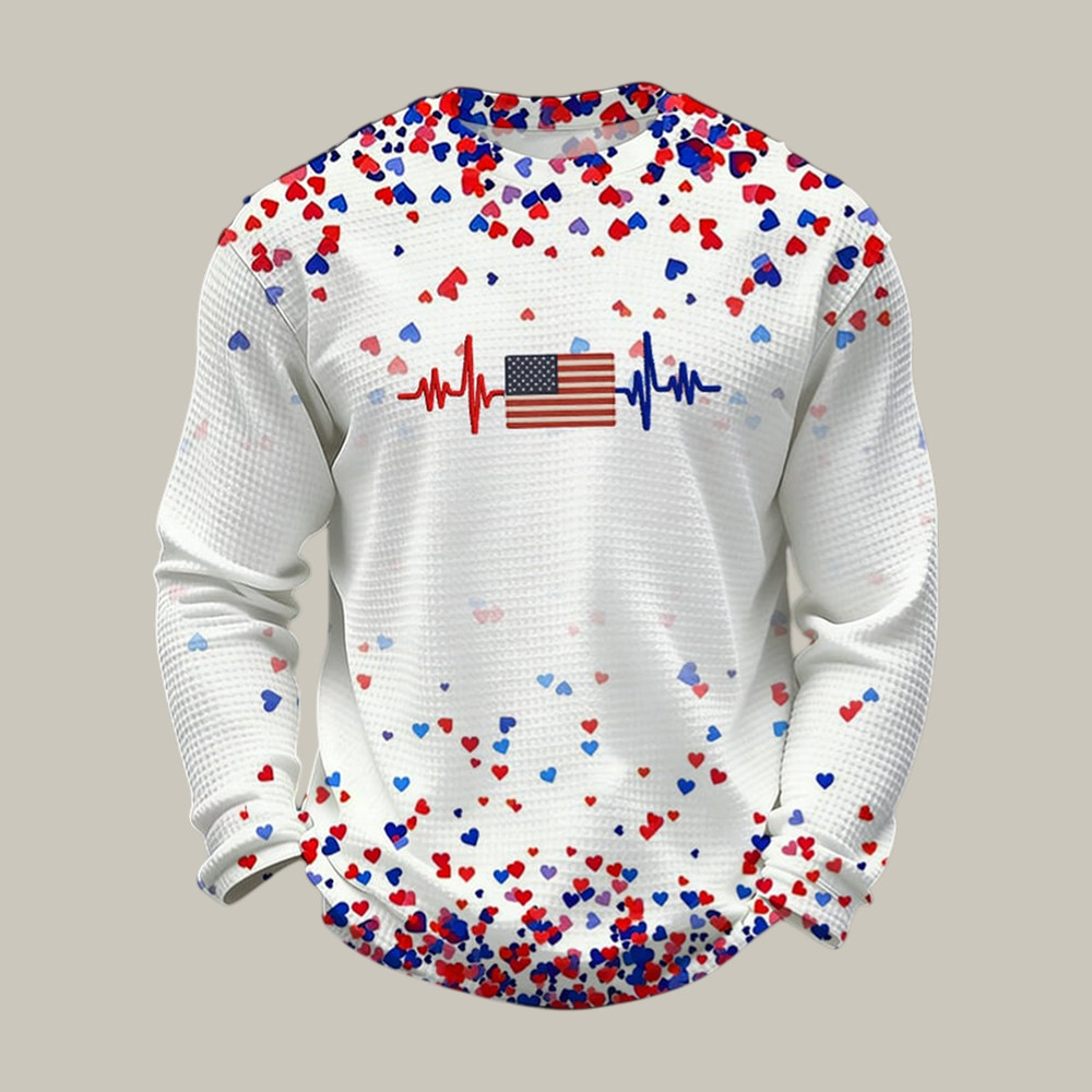 American Heartbeat American Flag Design Long Sleeve Shirt 4th Of July Apparel Gift For Him