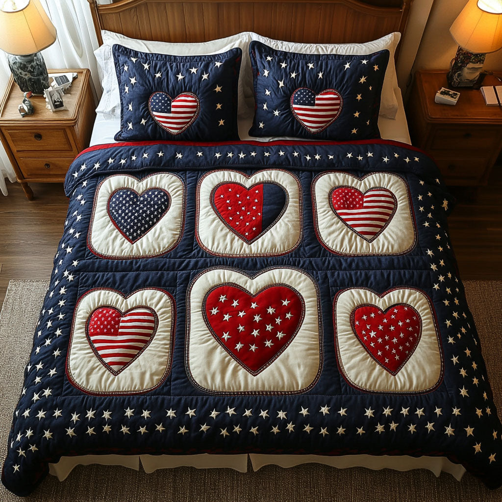 American Heartbeat Quilted Bedding Set Best Bed Sheet Set Patriotic Gifts For Him
