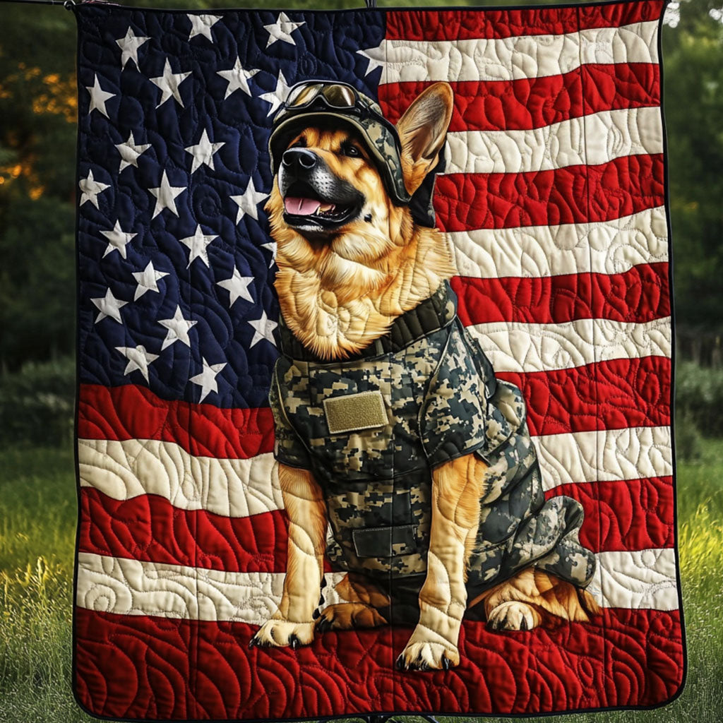 American Hero Quilted Blanket Holiday Throw Blanket Gift For German Shepherd Lover