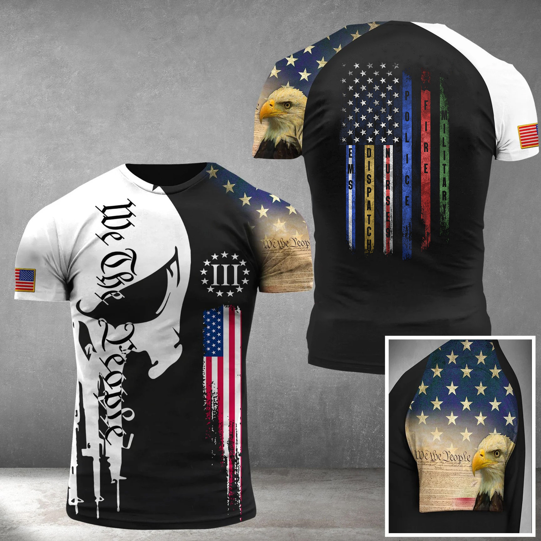 American Heroes Flag T-Shirt No One Fights Alone Patriotic Shirts For Men Gifts For Veterans