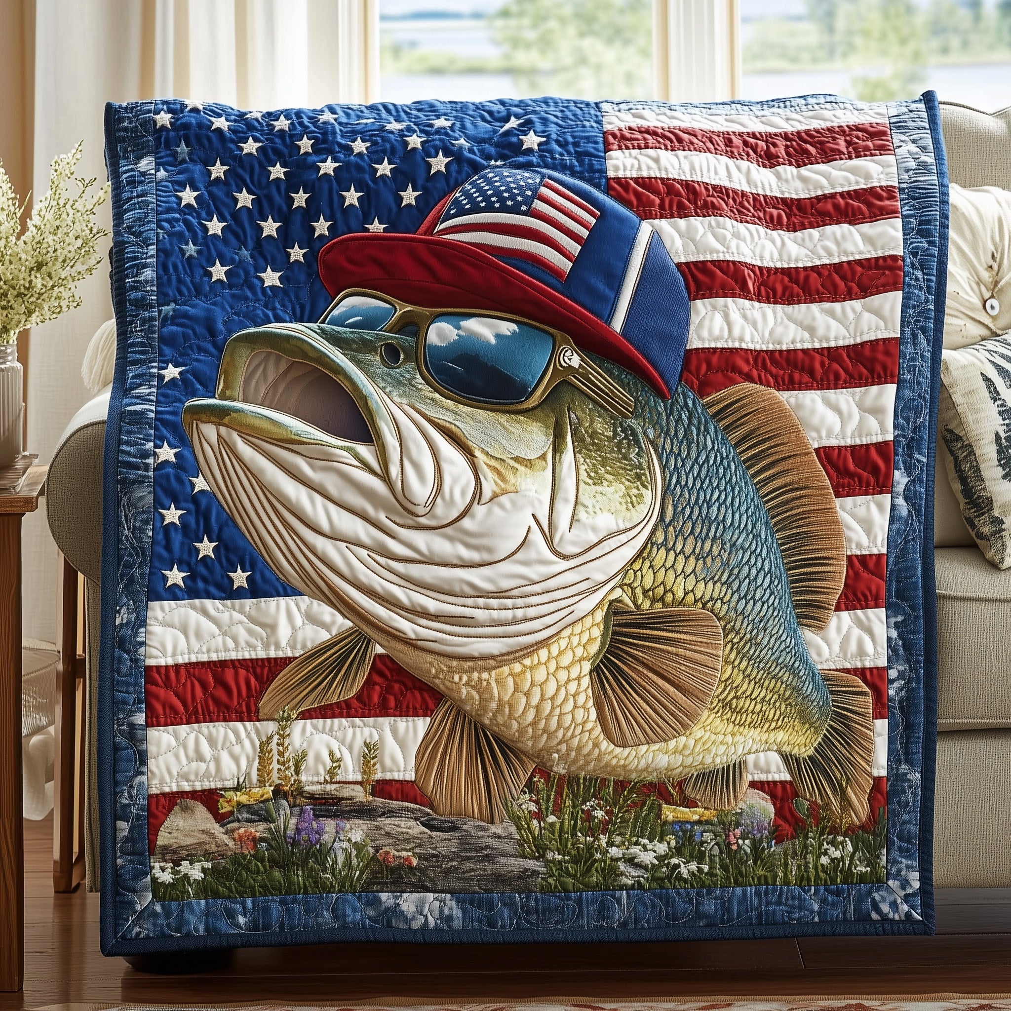 American Hooker Fishing Quilted Blanket Merchandise Throw BlanketGifts For People Who Like Fishing
