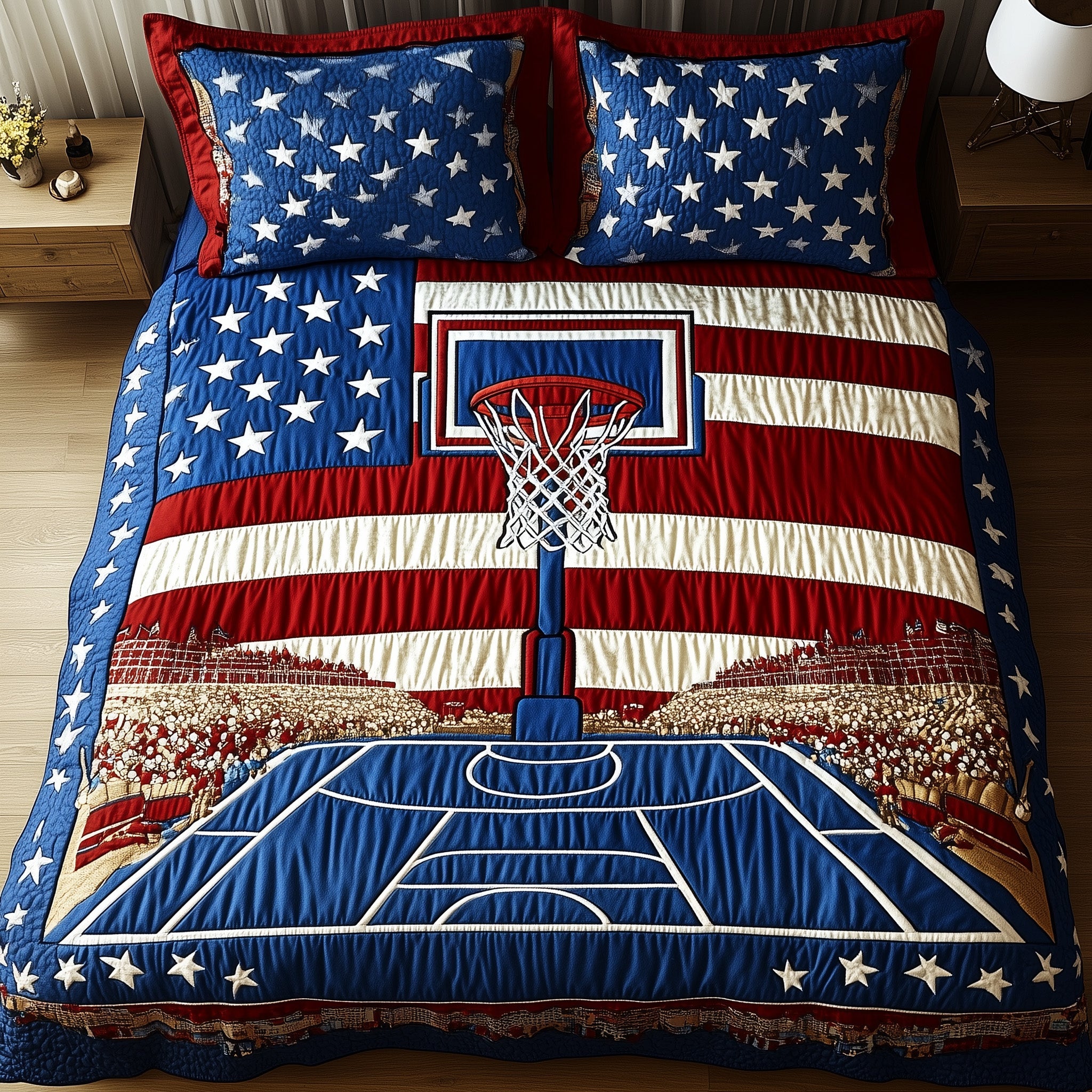American Hoop Dream Quilted Bedding Set Duvet Cover Merchandise Christmas Gifts For Basketball Players