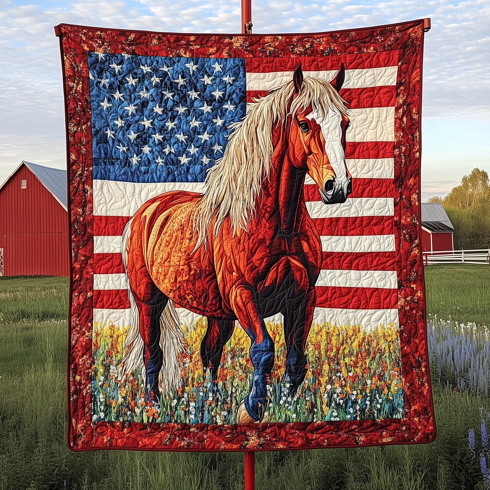 American Horse Quilted Blanket Holiday Quilt Blanket Gift