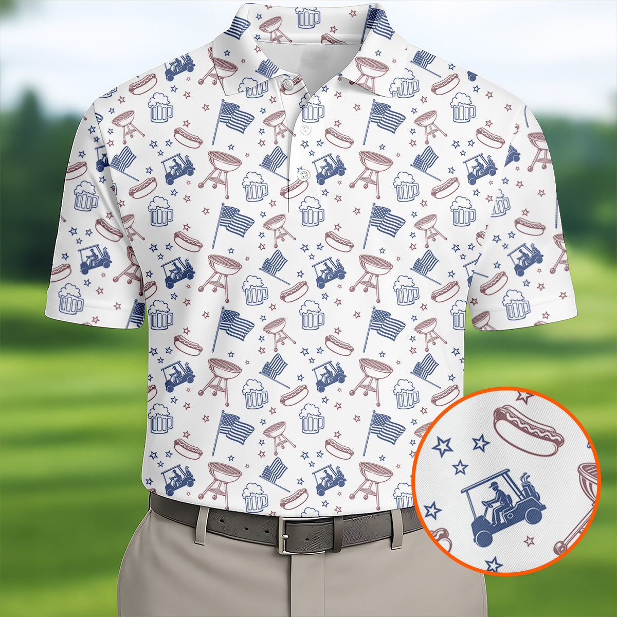 American Hotdog And Beer Polo Shirt Patriotic Apparel Gifts For Golf Lovers