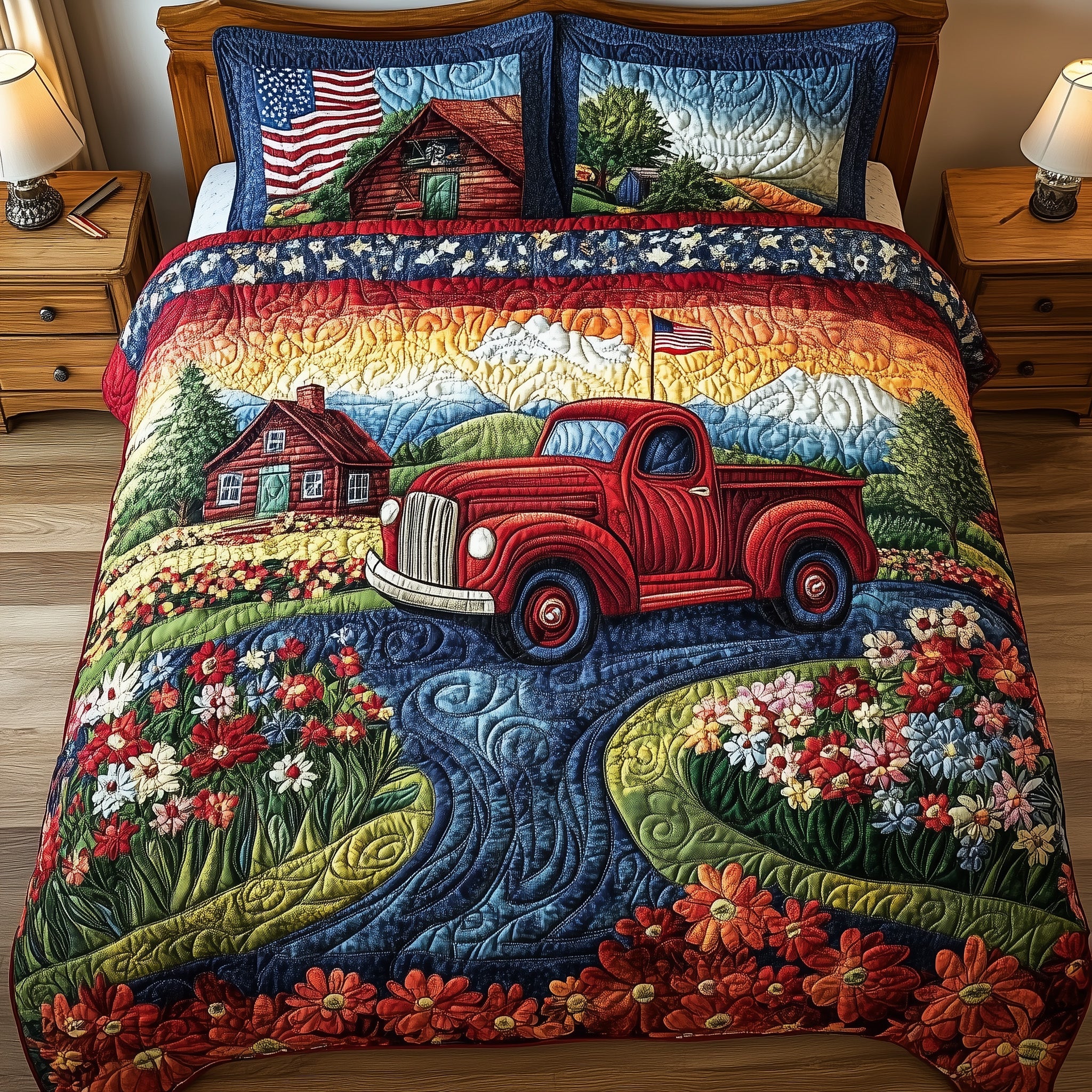 American Joyride Quilted Bedding Set Duvet Cover Merchandise 4Th Of July Birthday Gift Ideas