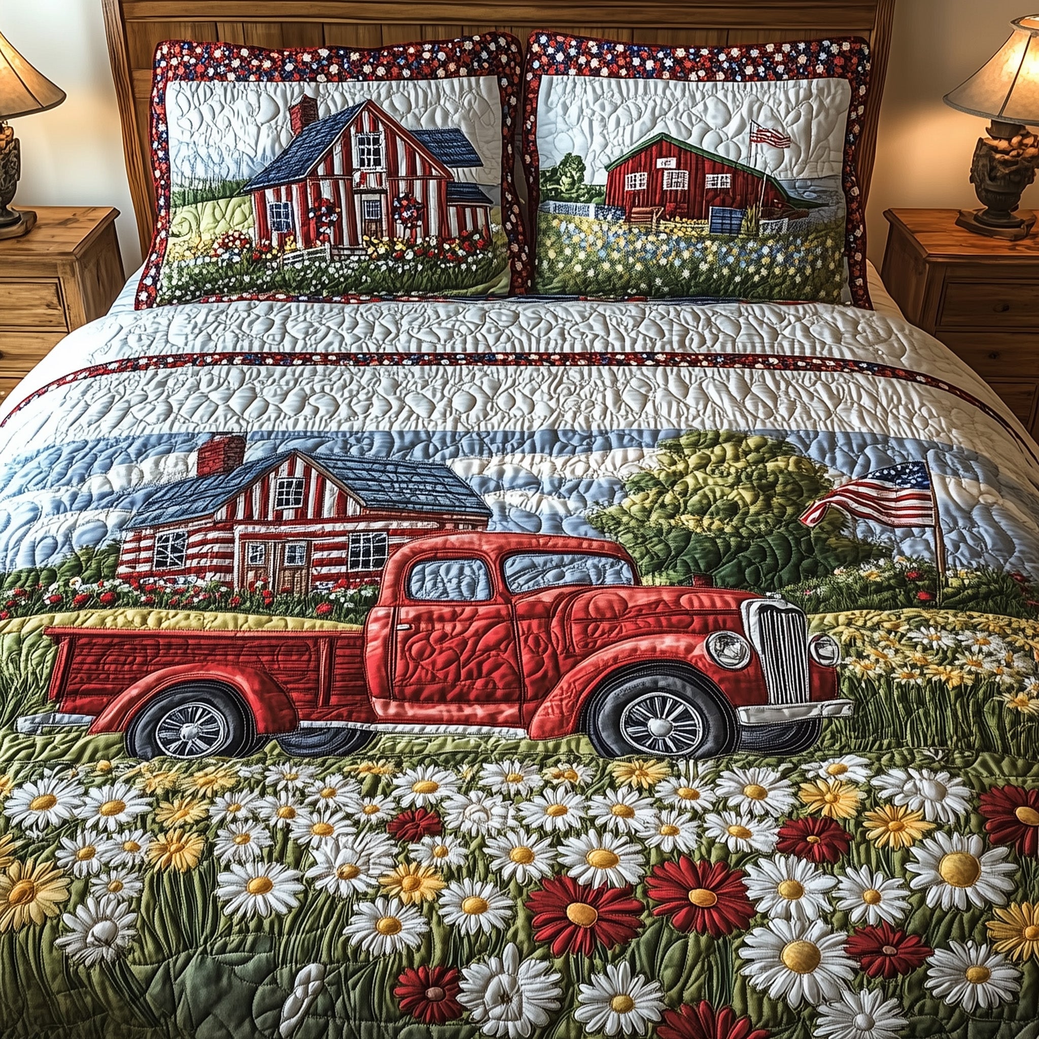 American Joyride Quilted Bedding Set Duvet Cover Merchandise 4Th Of July Present