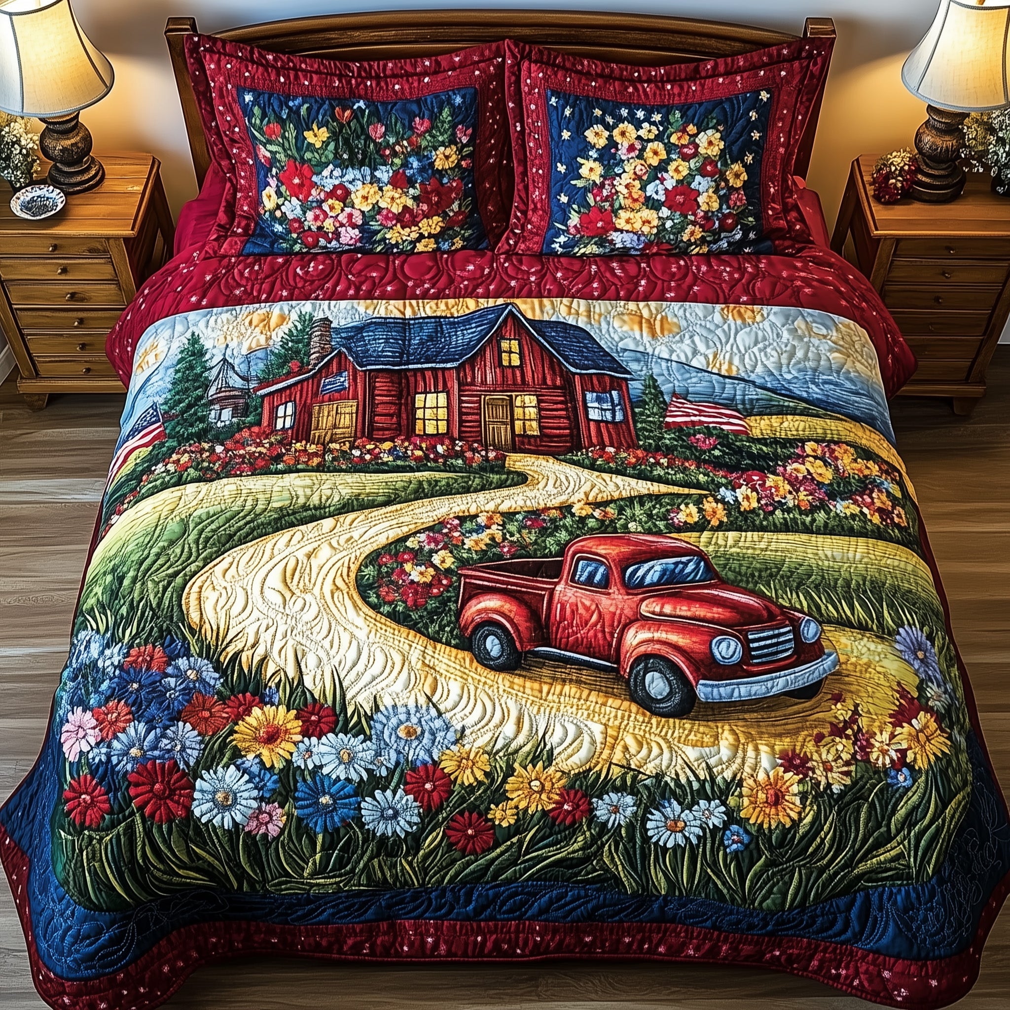 American Joyride Quilted Bedding Set Duvet Cover Merchandise Cute 4Th Of July Gifts