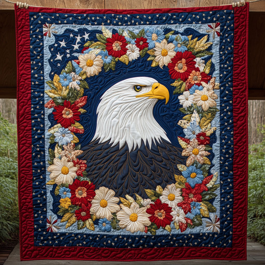 American Majestic Eagle Quilt Blanket USA Flag Eagle And Wreath USA Pride Gifts For Veterans