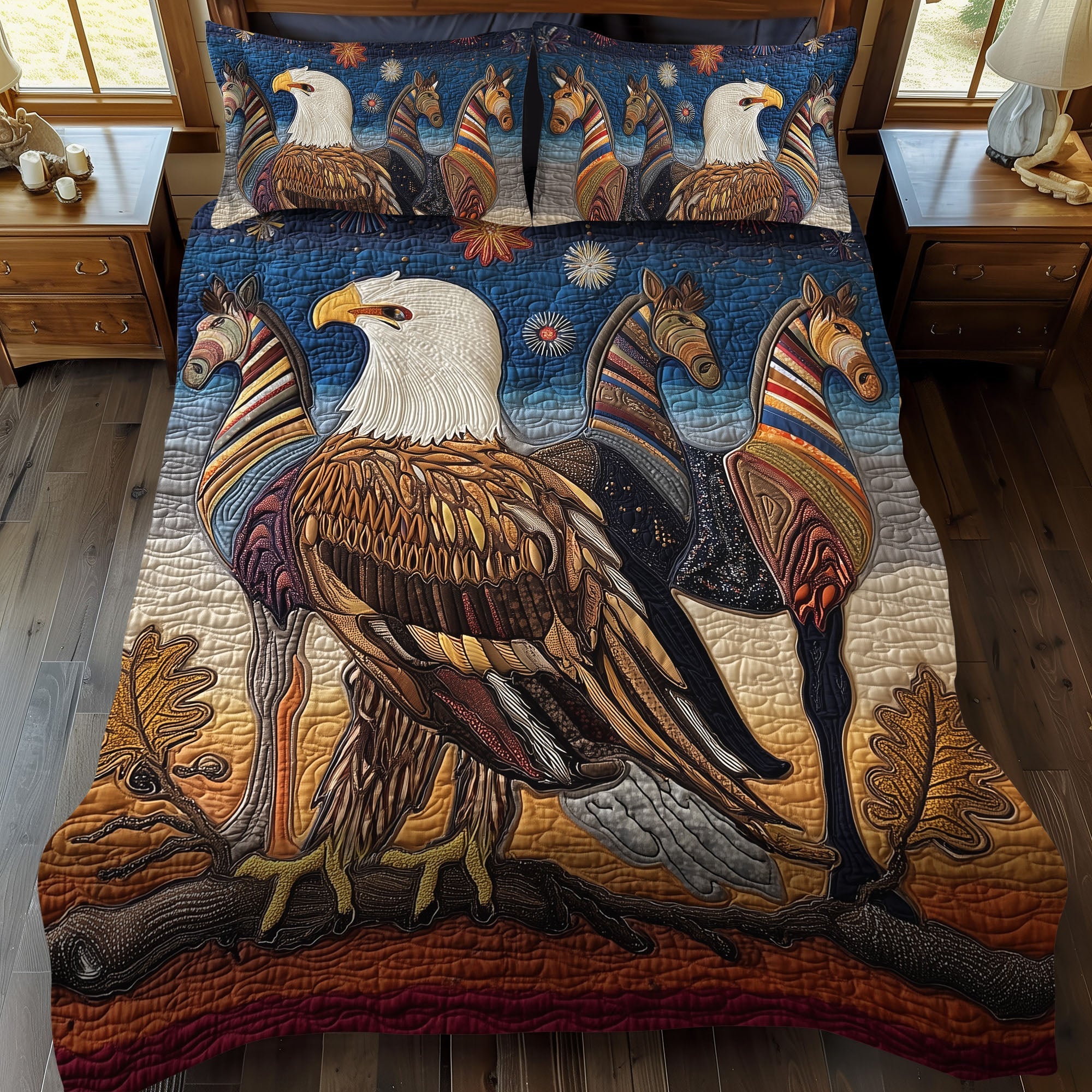 American Majesty Quilted Bedding Set Best Bedspread Set Patriotic Eagle Gifts For Him