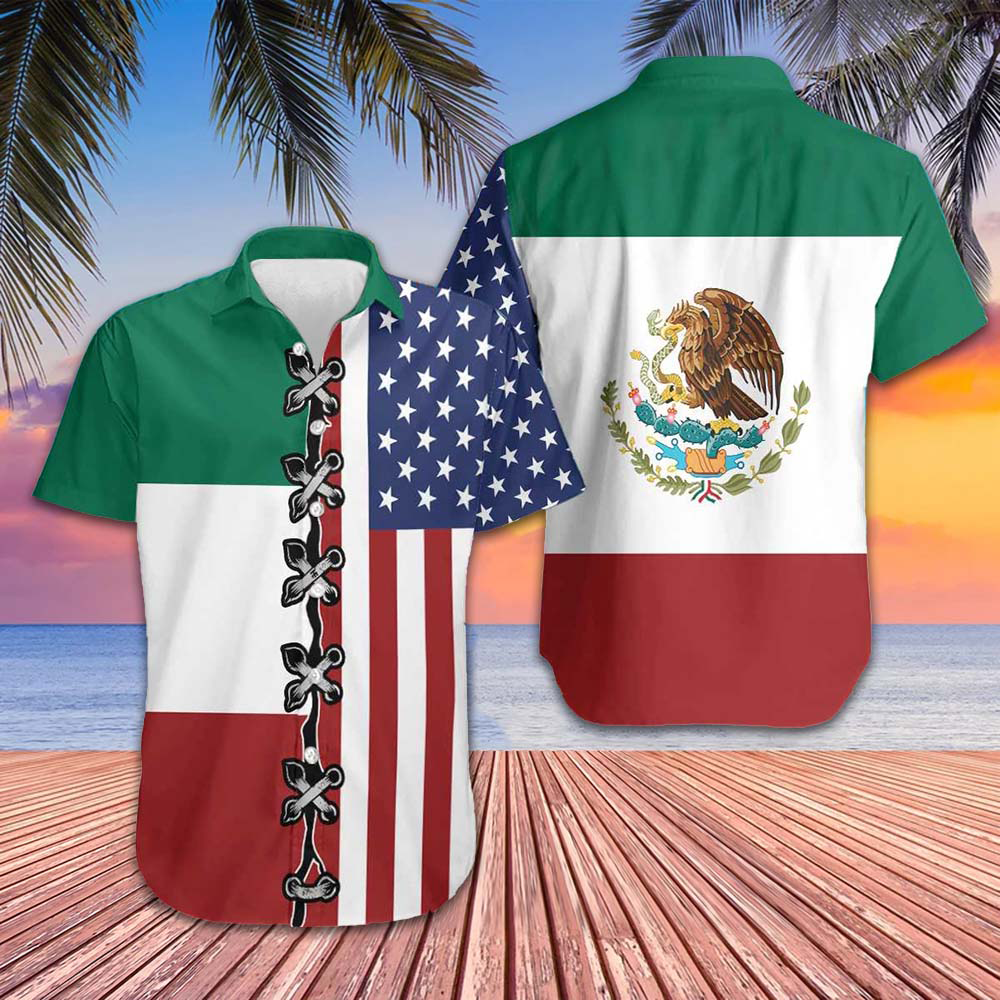 American Mexico Flag Hawaiian Shirt Patriotic Button Down Shirt Gifts For Mexican American Mexico Flag Hawaiian Shirt Patriotic Button Down Shirt Gifts For Mexican