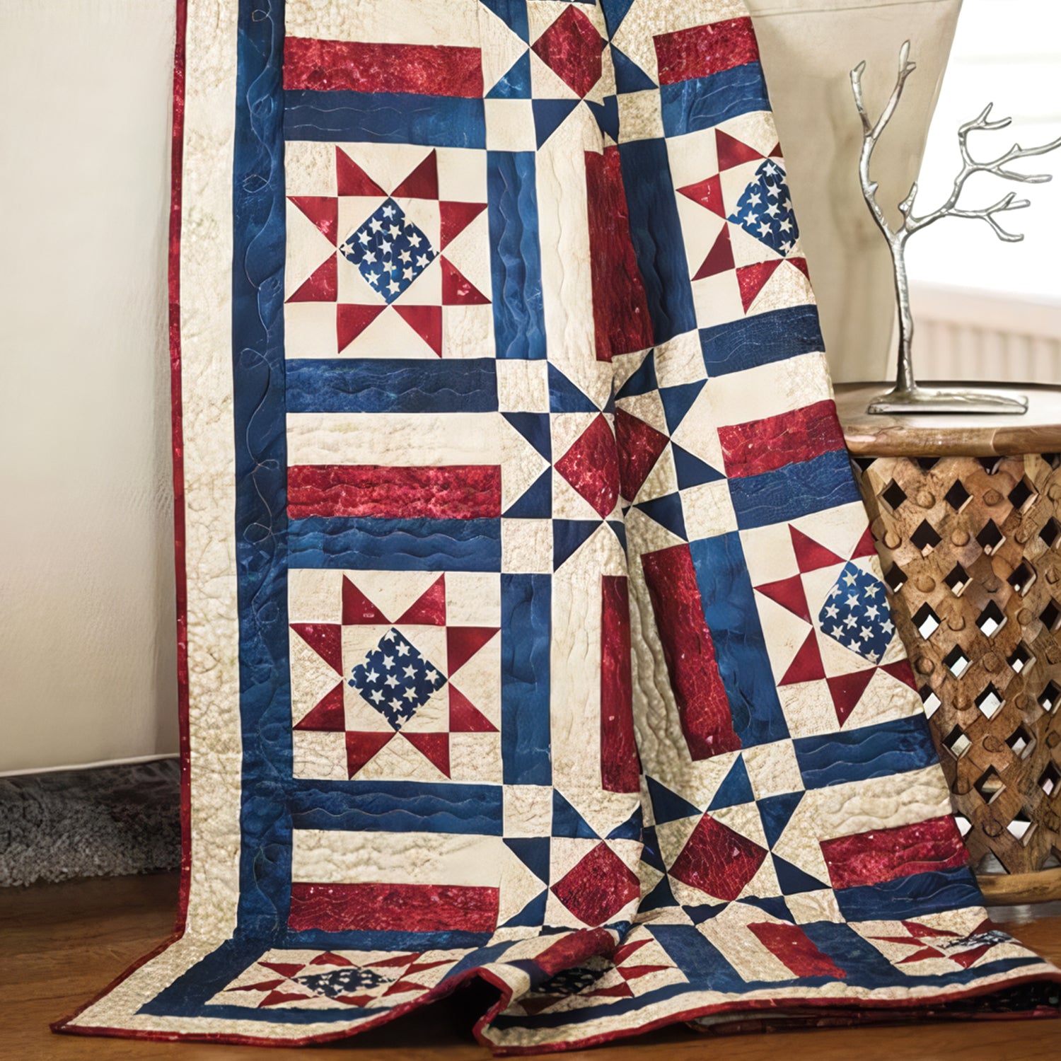 American Patchwork Quilted Blanket 4th July Gift Ideas