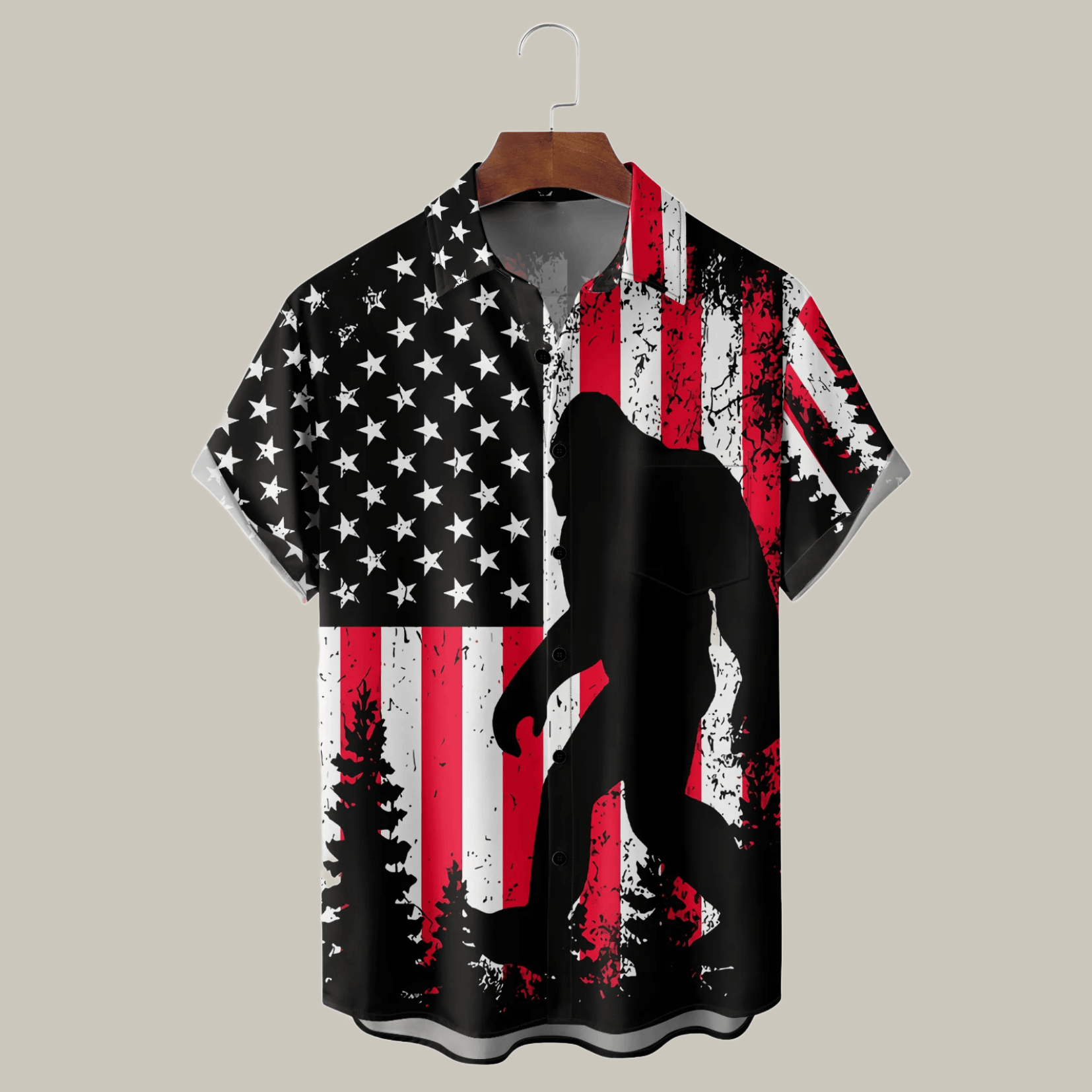 American Patriot Bigfoot US Flag Hawaiian Shirt 4Th Of July Apparel Independence Day Gift
