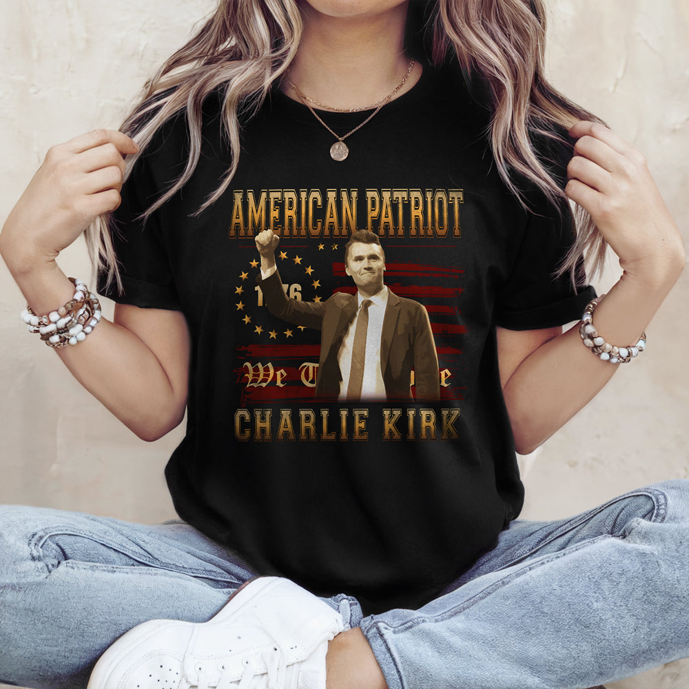 American Patriot Charlie Kirk RIP USA Flag Dark Shirt Gift for American Conservatives
