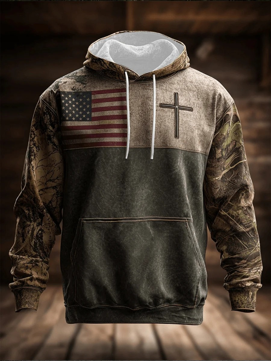 American Patriot Cross Camo Hoodie Men Christian Faith Apparel Hoodies Best Gift Ideas