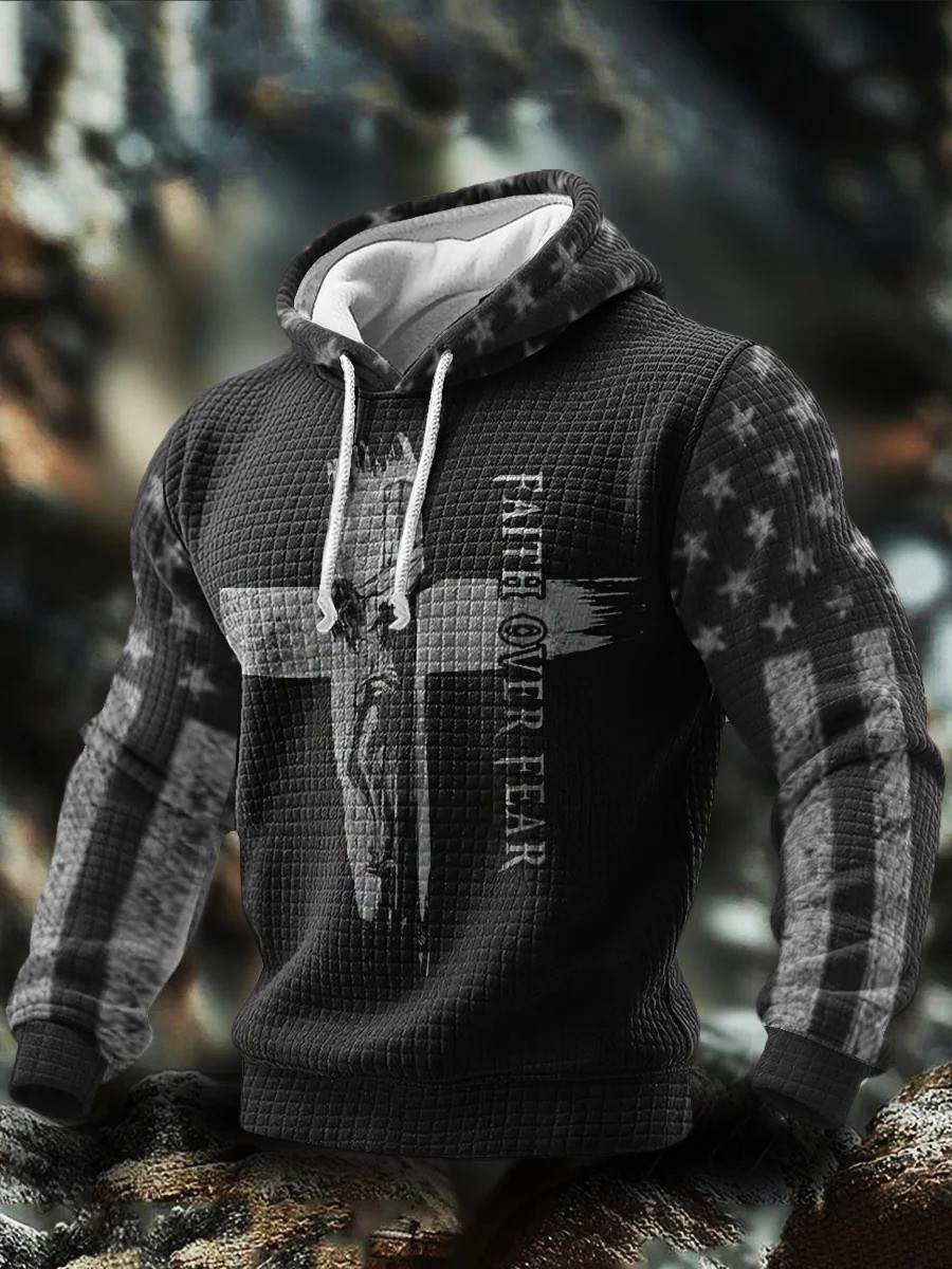American Patriot Faith Over Fear Hoodie Men Jesus Cross Apparel Graphic Hoodies Gift Ideas