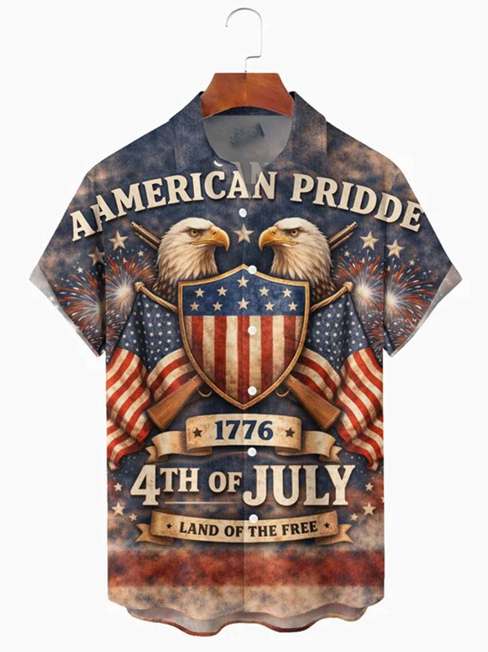 American Pride 4Th Of July Button Shirt Land Of The Free 1776 2026 Clothing Gift Ideas