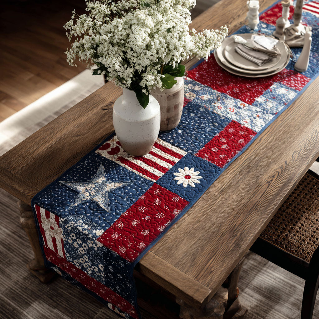 American Pride Patchwork Quilted Table Runner Elegant Holiday Table Runners Gifts For A Patriotic Person
