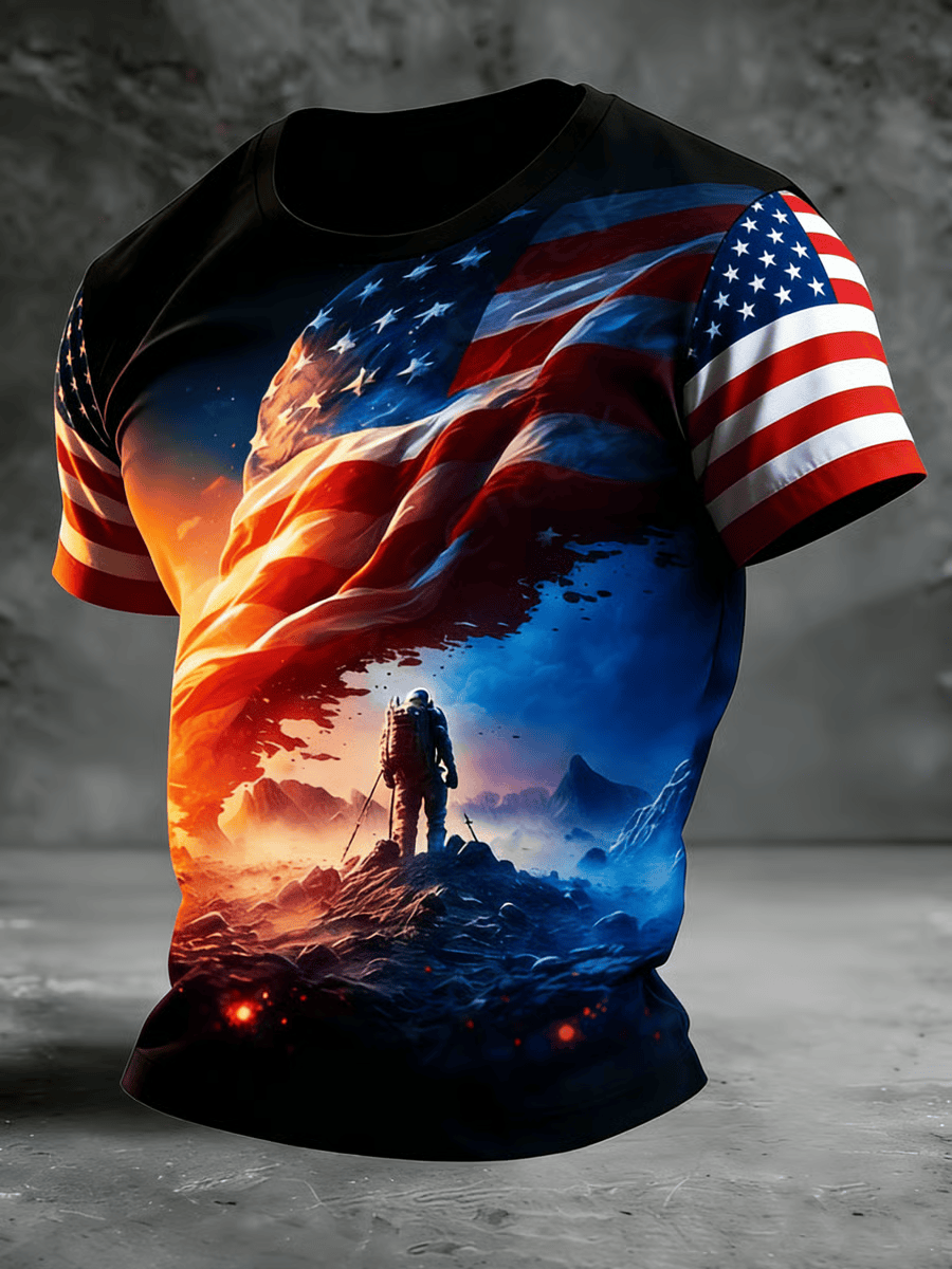 American Pride Space Exploration T-Shirt Cool Patriotic Shirts Patriotic Gifts For Dad