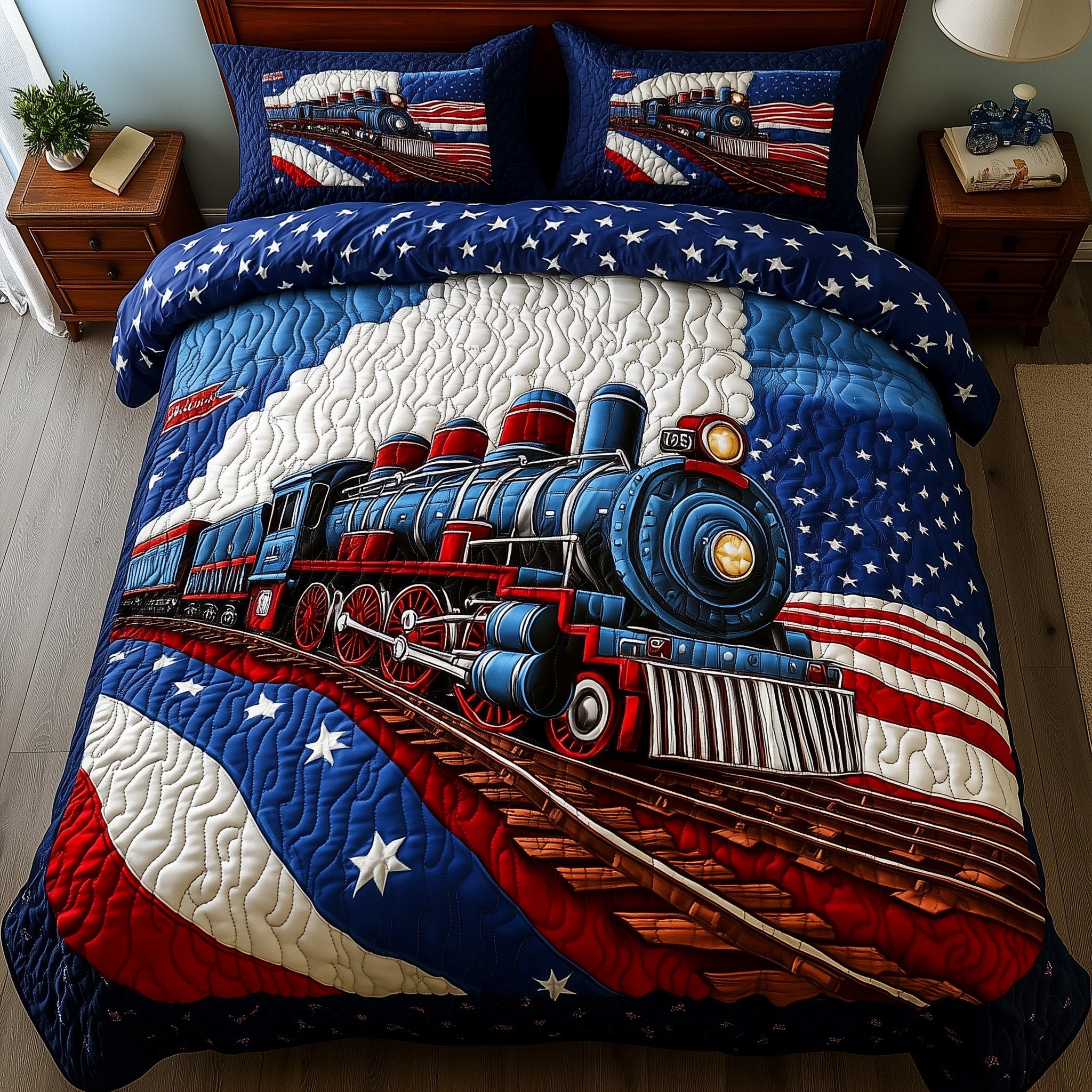 American Rail Quilted Bedding Set Duvet Cover Merchandise Gifts For Model Train Enthusiasts