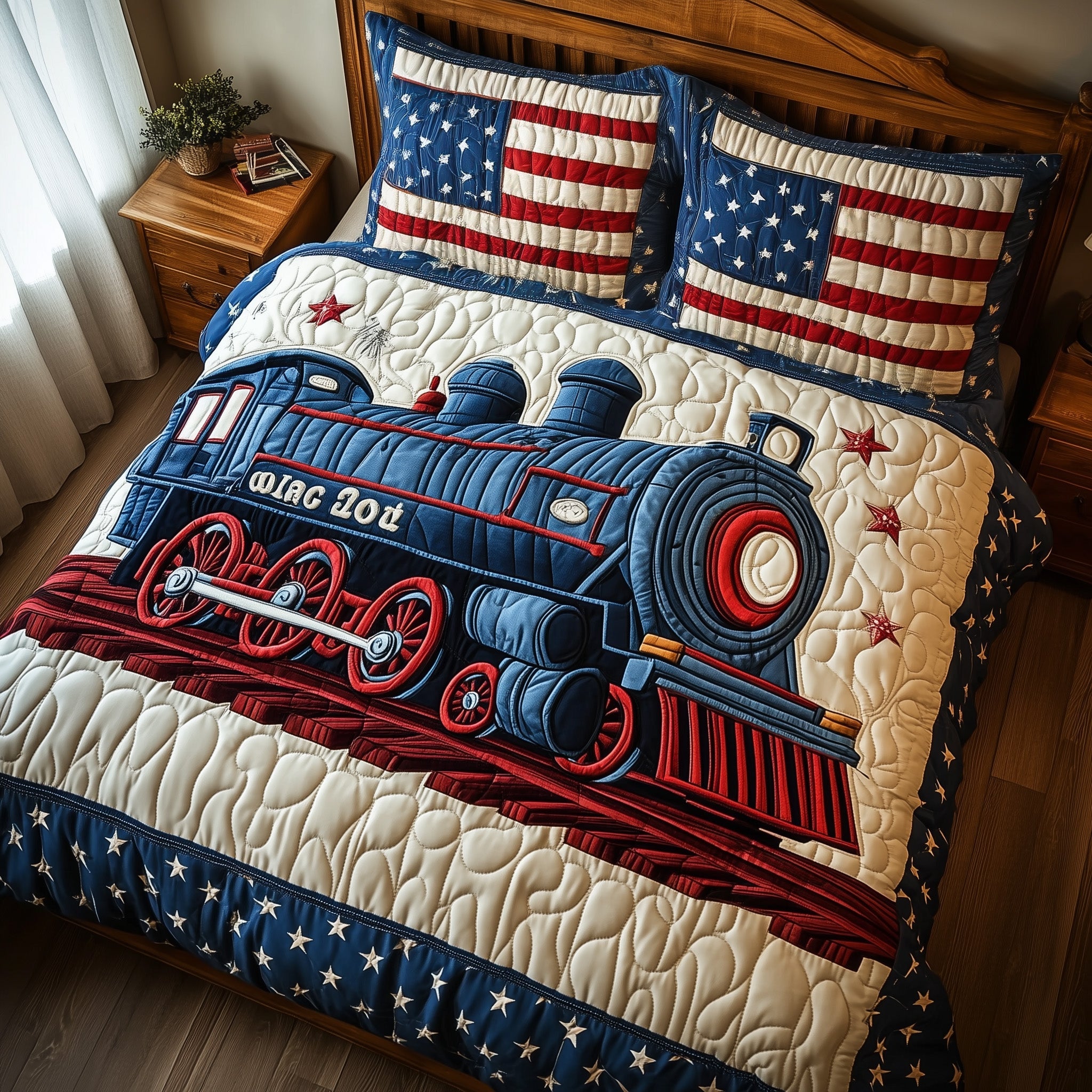 American Rail Quilted Bedding Set Duvet Cover Merchandise Gifts For People Who Like Trains