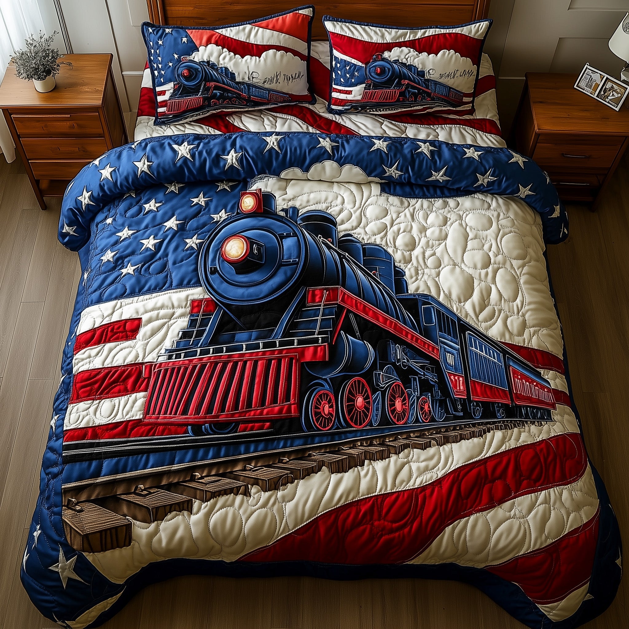American Rail Quilted Bedding Set Duvet Cover Merchandise Gifts For Train Lovers Adults