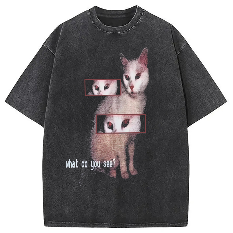 American Retro Cat Washed T-Shirt Trendy Aesthetic Graphic Apparel Gifts For Him