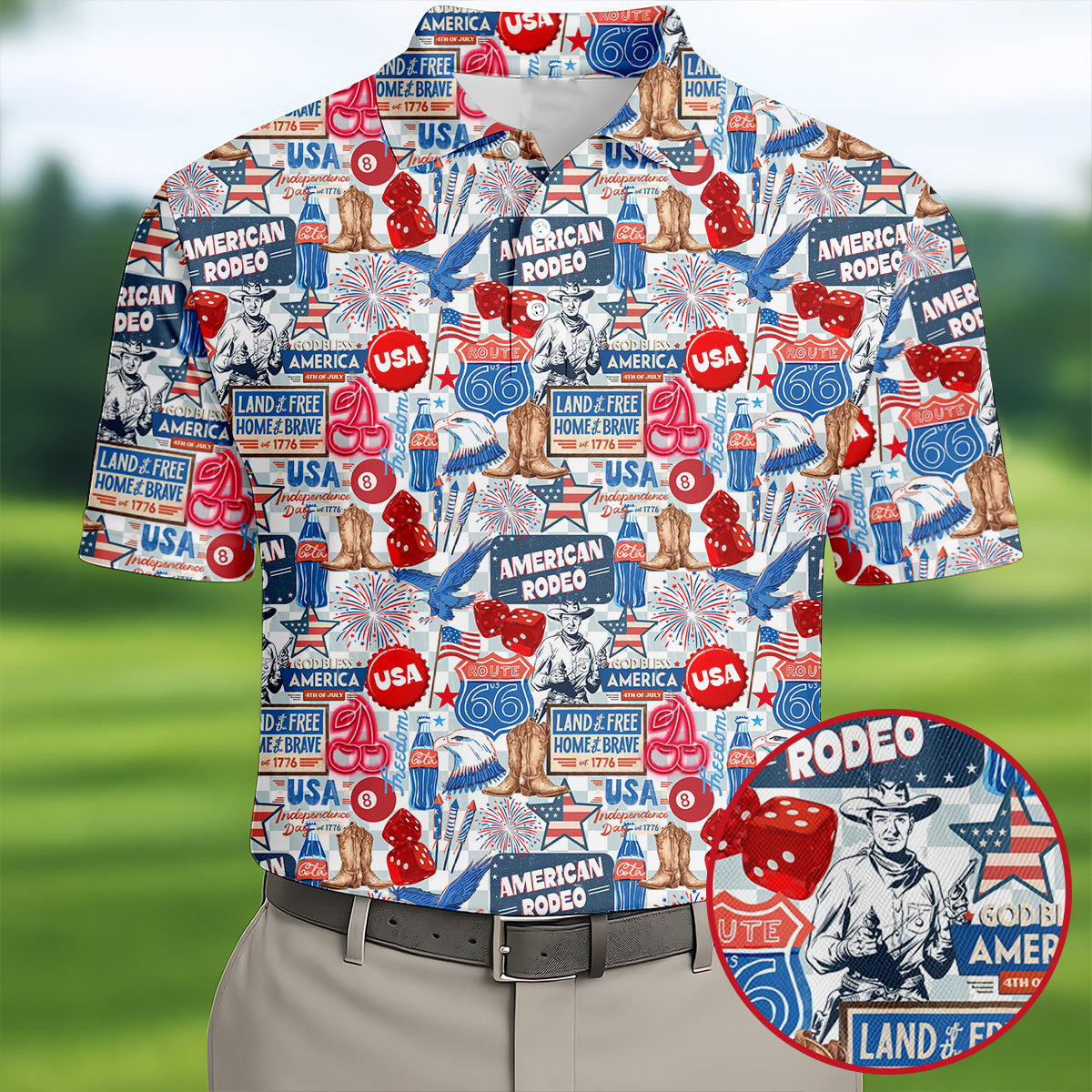 American Rodeo Patriotic Golf Polo Shirt Mens Polo Golf Shirts Gifts For Male Golfers